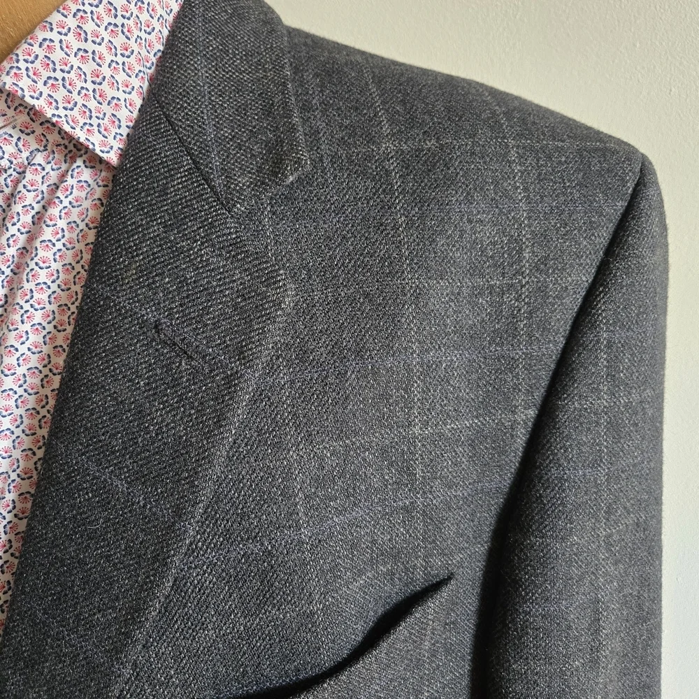 Oscar de la Renta Charcoal Windowpane Lambswool Blazer - Picture 5 of 14